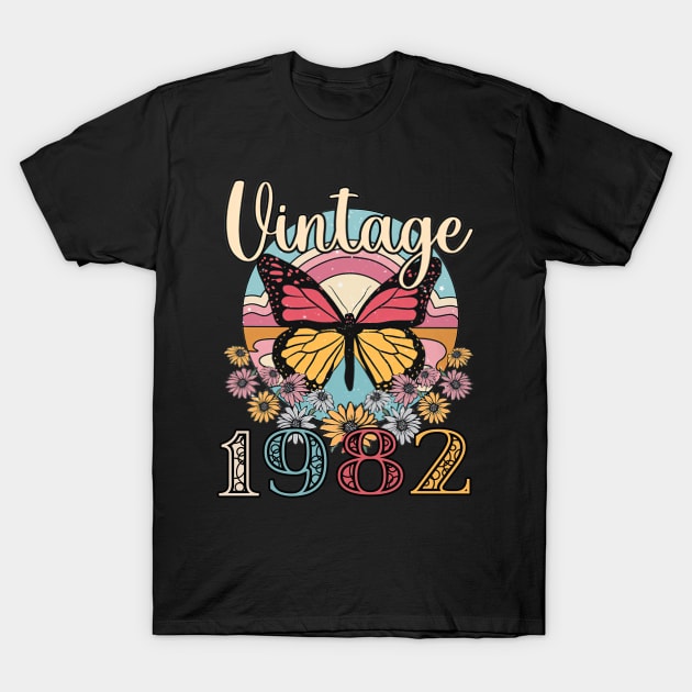 Floral Butterfly Retro Vintage 1982 41st Birthday T-Shirt by Vladis